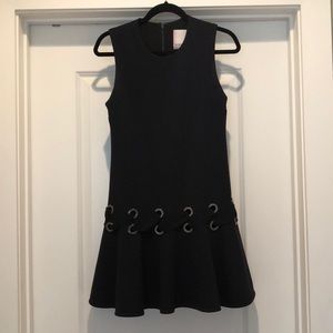 Navy blue sleeveless dress with ribbon detail